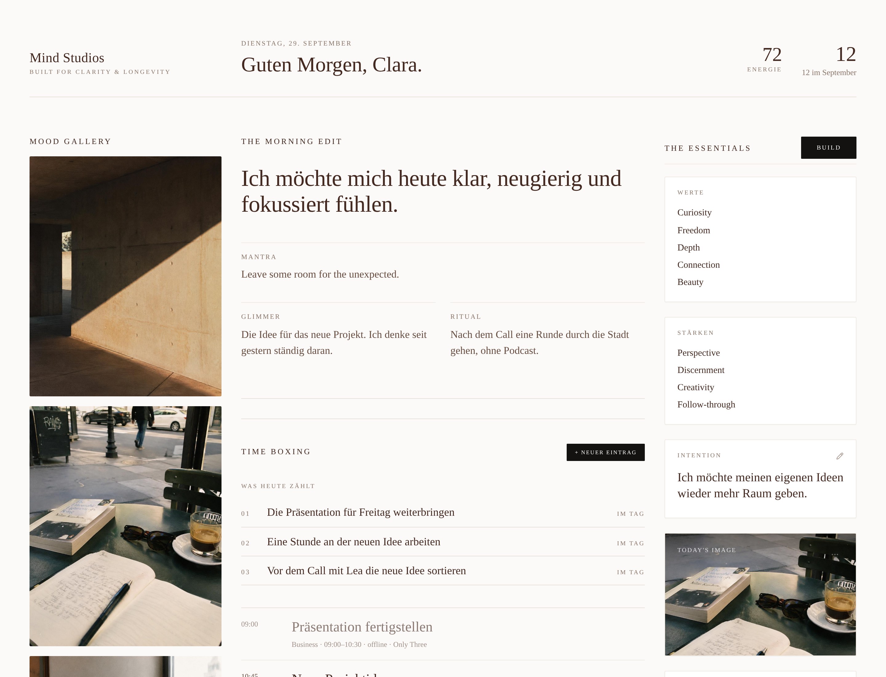 The Studio in Mind Studios mit Mood Gallery, Morning Edit und The Essentials (Demo-Inhalte)